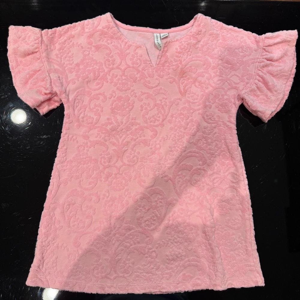 Janie and Jack Pink Terry Embossed Short-Sleeve Swim Cover-Up